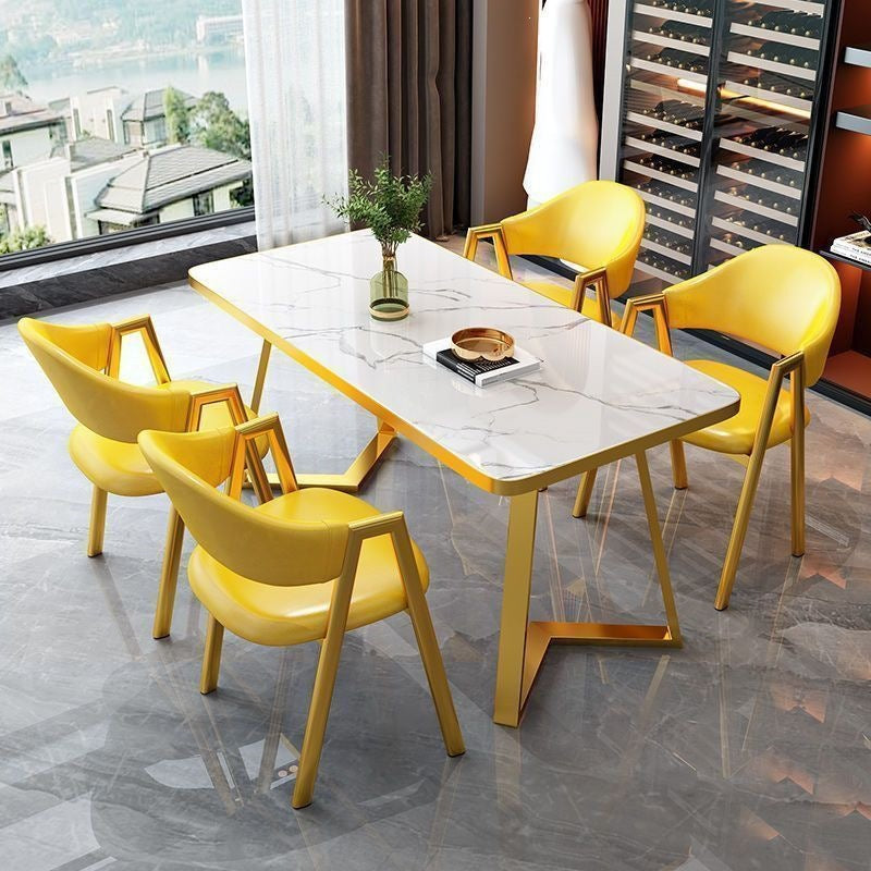 Nordic light luxury negotiation table and chair combination milk tea shop imitation rock slab rectangular in stock reception table and chair combination dining table and chair