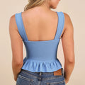 Women's solid color summer sleeveless backless square neck ruffle strap tank top -  new asymmetrical top