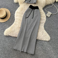 Lazy style slit skirt two-piece set women's summertie back waist tube top silmstraight-leg skirt work clothingsuit
