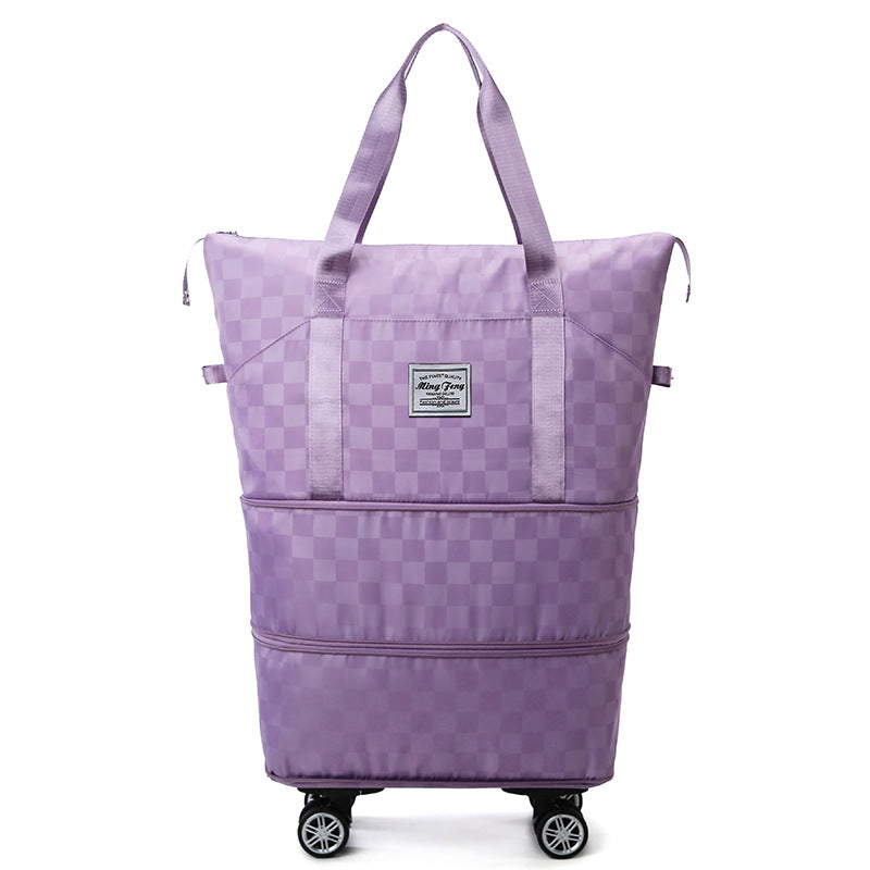 New wheeled travel bag, large capacity double-layer expansion duffel bag, portable boarding bag, wet and dry separation, maternity bag.