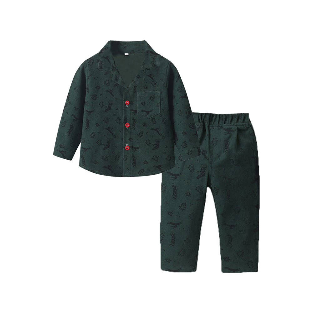 European and american style kids' pajamas - boys' and girls' long-sleeve cotton cardigan set - spring/autumn christmas print new home wear two-piece set
