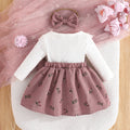 baby girl printed flutter sleeve ruffle trim bow 2-in-1 dress with headband - new autumn dress