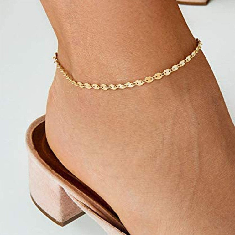 European and american geometric disc plain chain anklet creative beach foot chain tassel sequin stainless steel chain elegantcasual