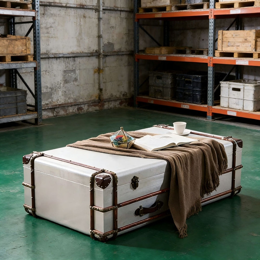 Medieval style coffee table american country industrial style space aluminum leather creative stylish coffee table retro rivet storage box