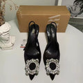 Za dtm2024springnew arrival thin heel flats black high heel pointed elegant tweed style mule shoes flats women