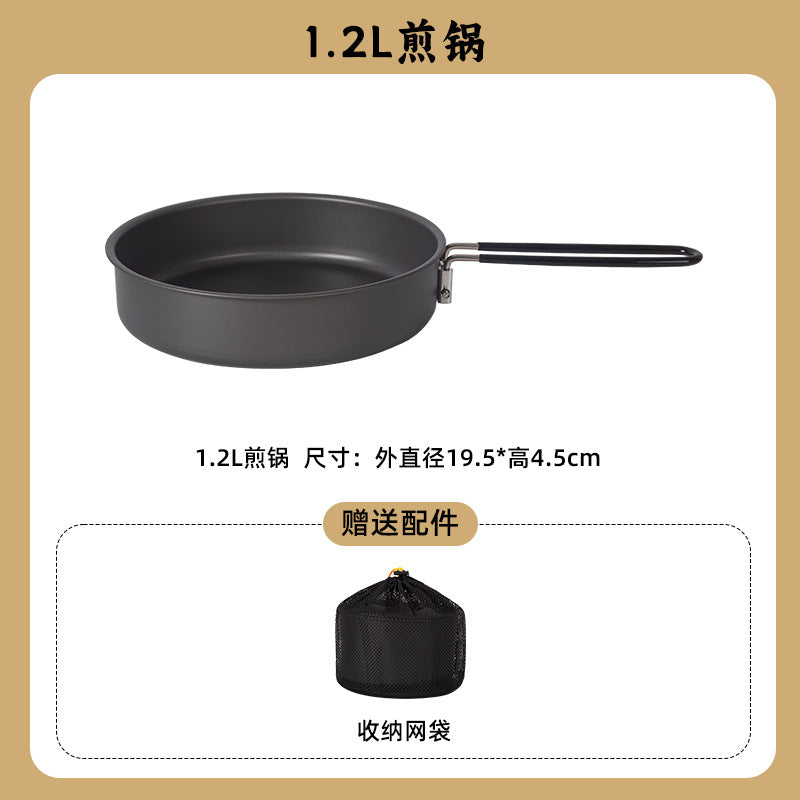 Outdoor cookware set: kettle, frying pan, cooking pot - camping gear, camping cookware, portable foldable cookware for portable stoves (e.g., butane stoves)