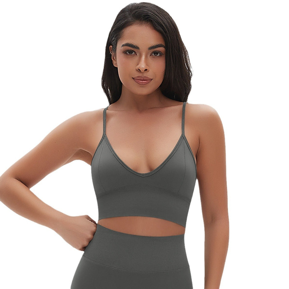 European and american seamless solid color v-neck camisole bra sports bra backless top breathable sweat-wicking yoga top fitness tank top for women