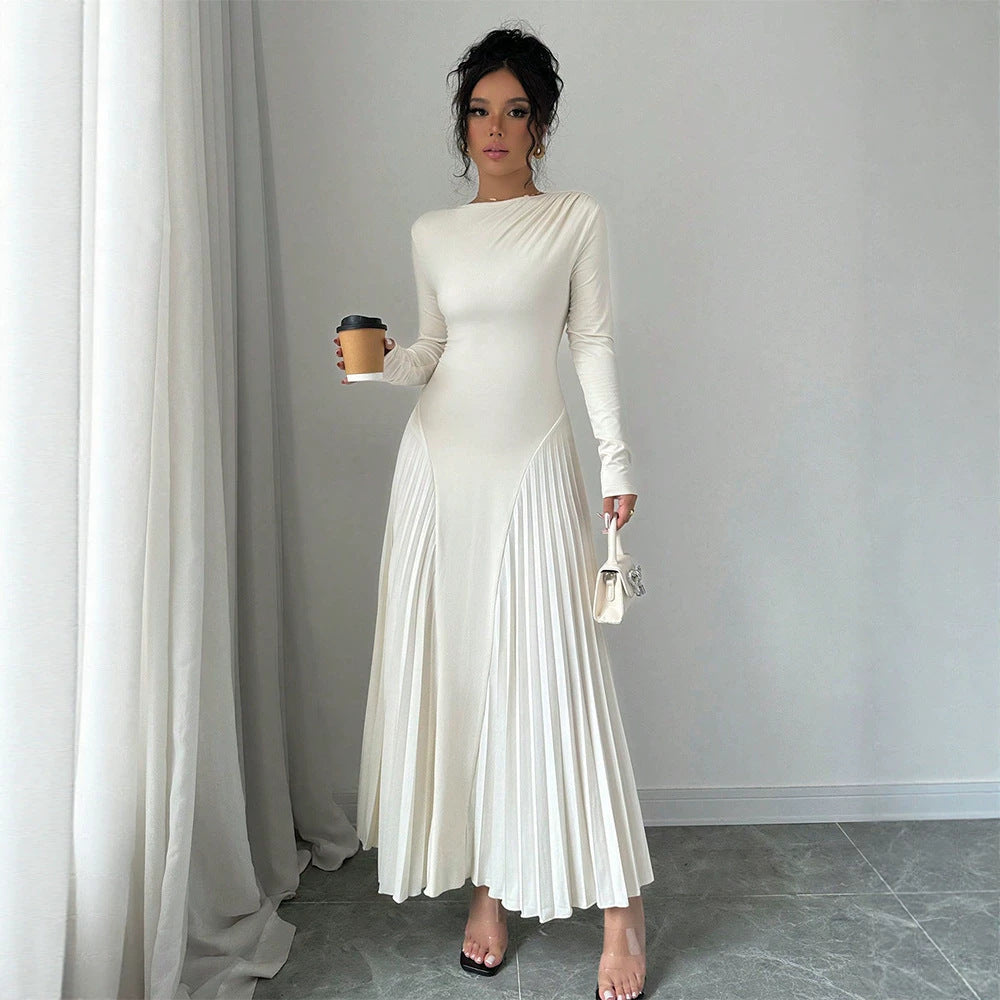 Amazon cross-border e-commerce new long-sleeved knitted maxi dress with ruched detail - elegant style