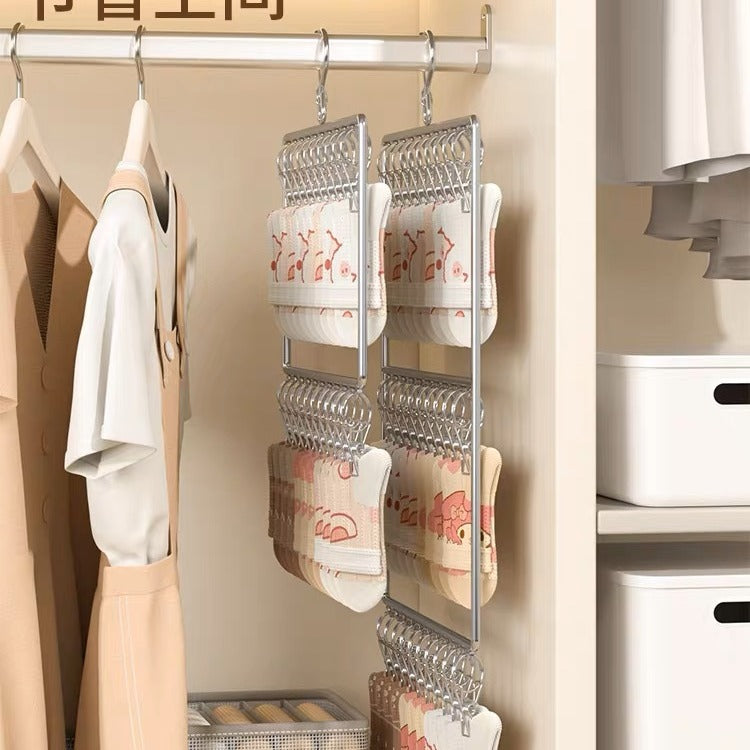 Stainless steel thickened multi-head clothes hanger with multiple clips for drying socks, multi-functional drying rack for underwear, windproof sock drying rack