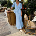women's summer new arrivals: cross-border european & american fashion - elegant solid color v-neck tie-strap maxi dress set