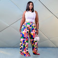 P5103 plus size women's casual wide-leg pants - elastic waist, letter & geometric floral print, cross-border fashion