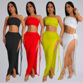 C7342 cross-border   fashion women's summer casual wrap chest side slit sexy long skirt