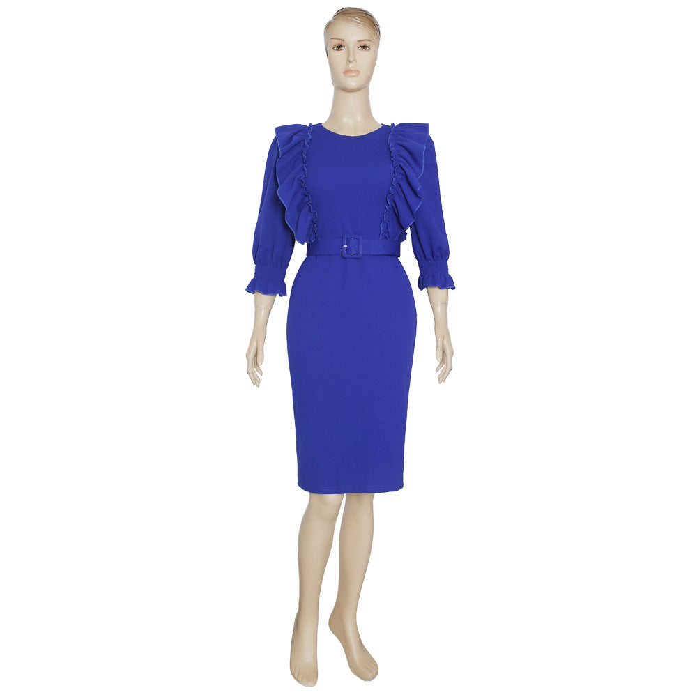 e-commerce african foreign trade  clothing fashion professional ol large size women's clothing half length sleeve dress belt