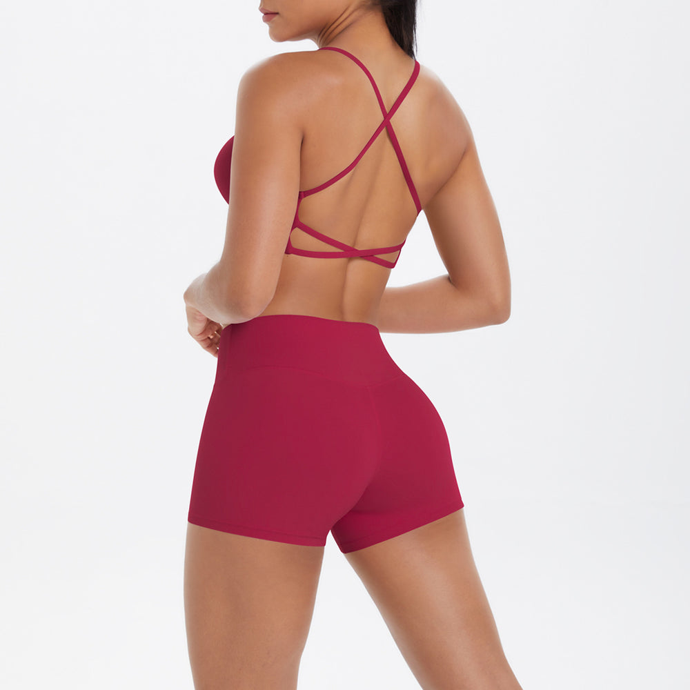 new cloud-soft brushed camisole bra with beautiful back design, casual running fitness butt-lifting shorts, yoga outfit for women