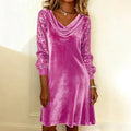new european and american  cross-border women's velvet sequin patchwork long sleeve fashionable sexy elegant dress