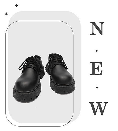 Men's leather dress shoes: spring casual retro chunky platform derby shoes, british style black wide fit trendy shoes