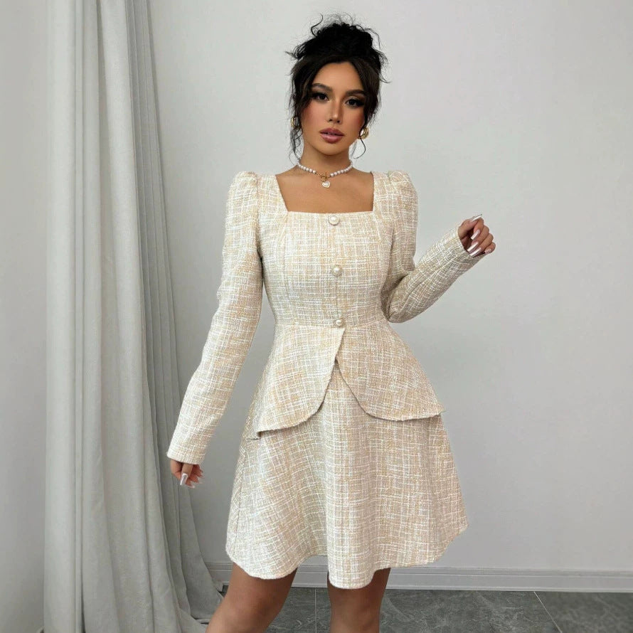fall/winter women's fashion: european & american style - elegant plaid blazer & high-waisted dress set