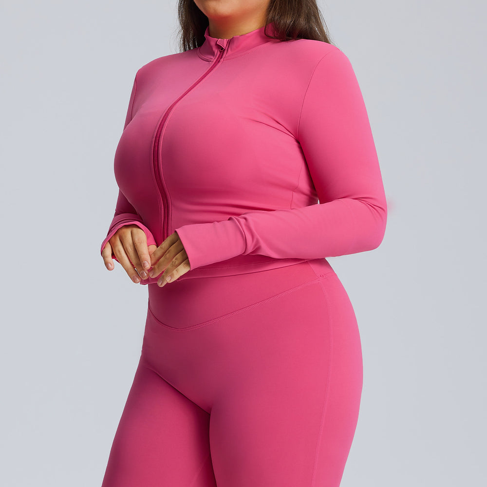 European and american style women's long-sleeved zip-up slim-fit quick-dry activewear jacket - autumn/winter plus size yoga outerwear