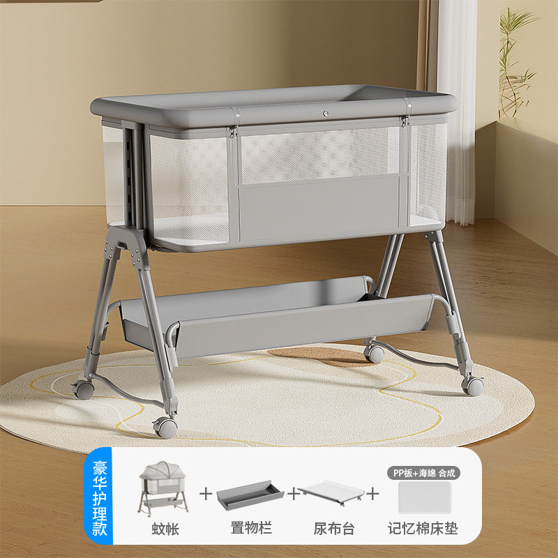 Baby crib: portable, foldable, multi-functional, adjustable height, seamless splicing, newborn-sized bassinet