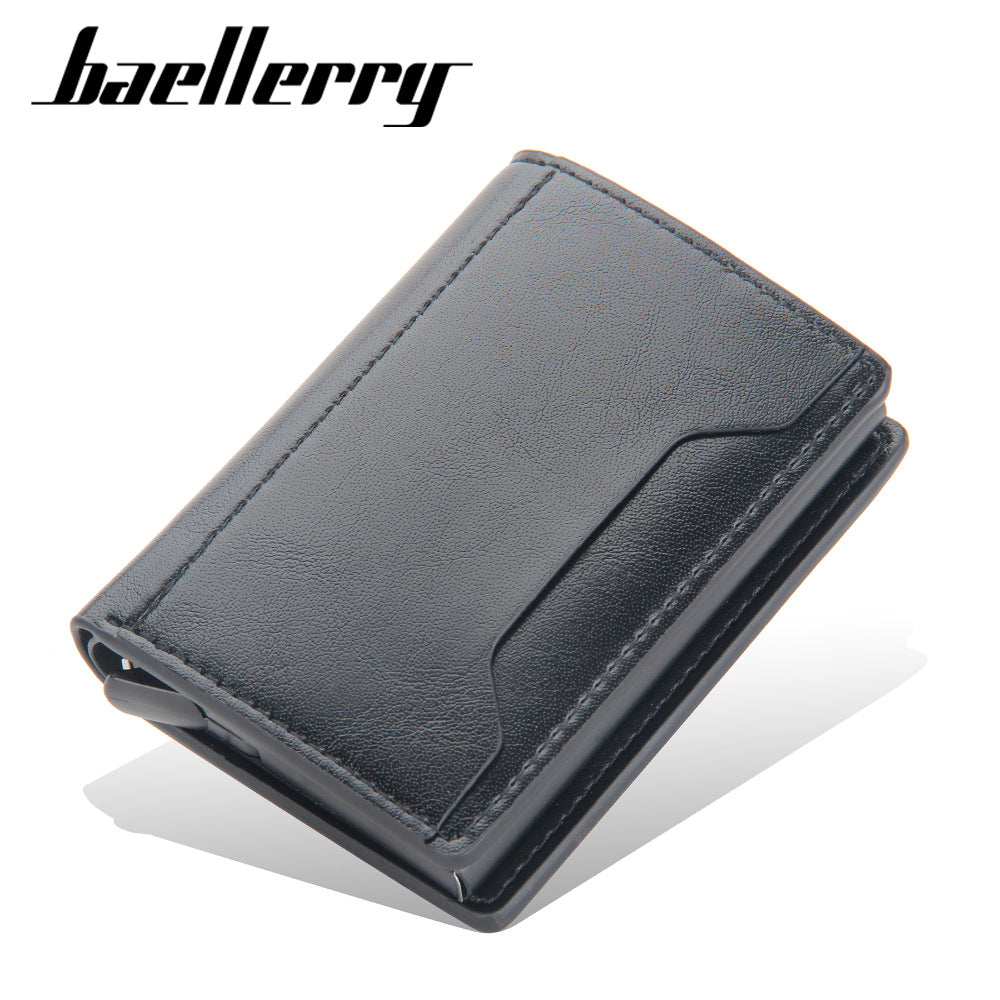 Men's small card bag baellerry European and American multi-card position elastic card aluminum box anti-magnetic card cover anti-theft brush small card bag