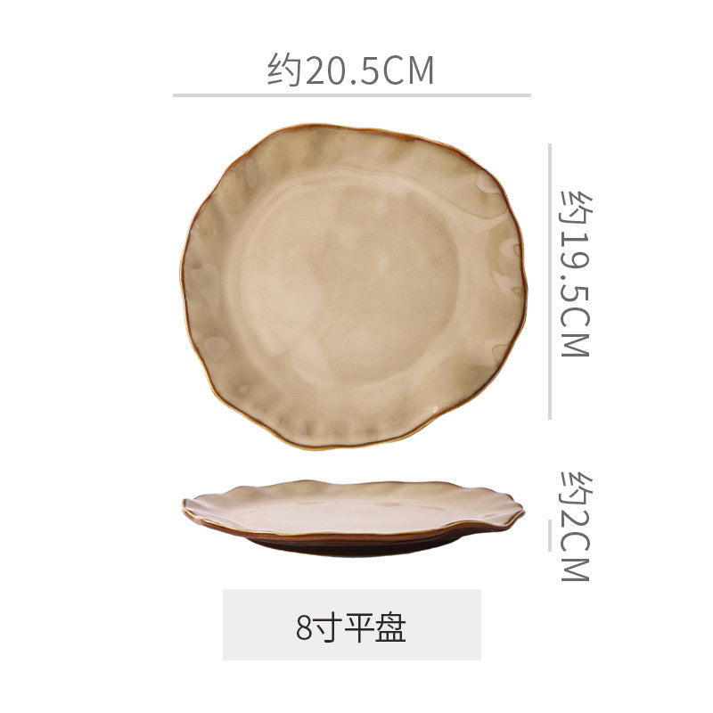 Restaurant stylish ceramic rice bowl, noodle bowl, soup bowl, retrofor home vegetable bowl, large bowl, salad plate, creative kiln-turned tableware