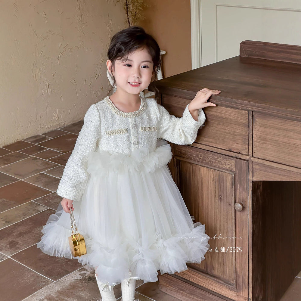 Girls' dress  autumn sweet & stylish little girl long sleeve first birthday party dress princess dress trendy skirt