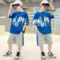Boys' short-sleeve outfit: korean style, trendy summer two-piece set for older boys and teens -  new fashion kids' streetwear