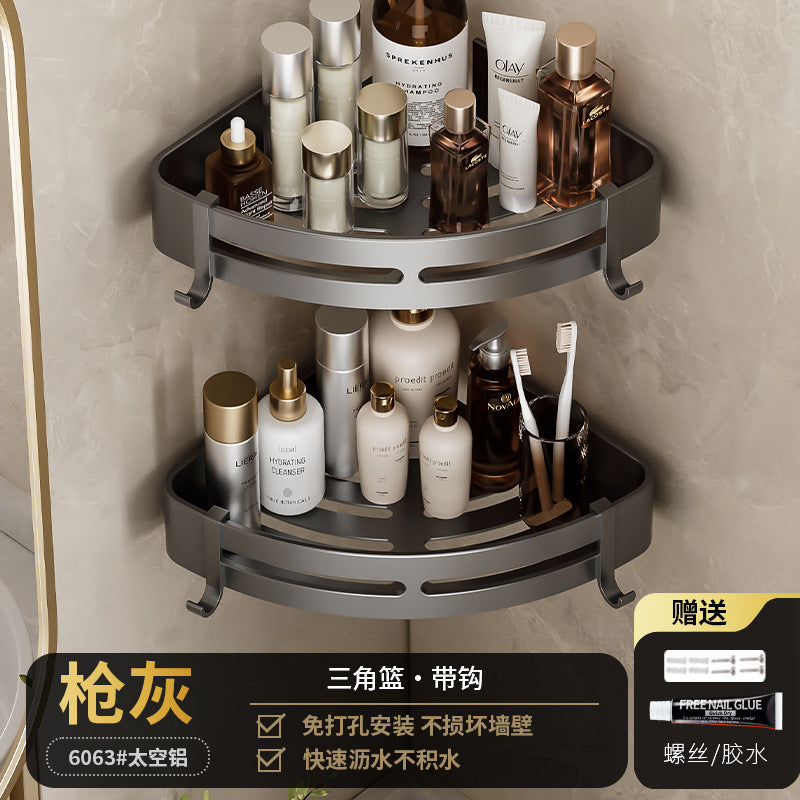 Gun gray bathroom bathroom triangle storage rack wall-mounted punch-free corner toilet washroom storage