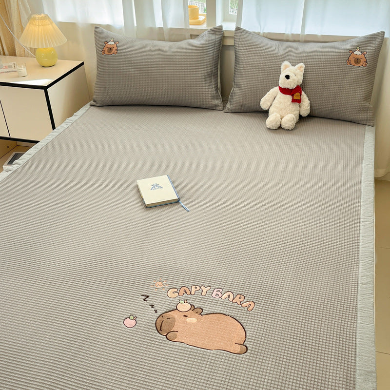 Summer Class A Waffle Cartoon Embroidered Mat Skin-friendly Sleeping Naked Ice Silk Mat Mattress Air Conditioning Soft Mat Cross-border
