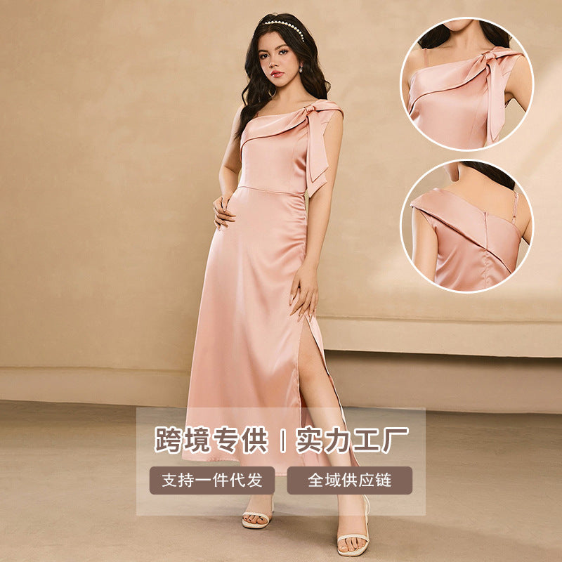 European and american style cross-border e-commerce custom teenage clothing sundress, satin high-end niche dress, elegant and romantic