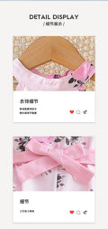 European style girls' summer outfit: halter neck romper with pink rose print and belt - trendy children's clothing