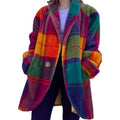 autumn european and american cross-border women's fashion: -ready long-sleeved, collared, color-blocked wool blend overcoat with print