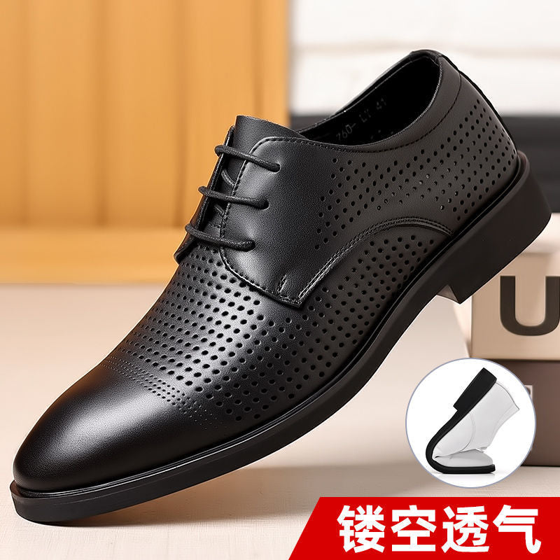 Leather shoes for men summercut out breathable plus size men's shoes soft leather business formal wear hole cool leather shoes men's hidden heel shoes