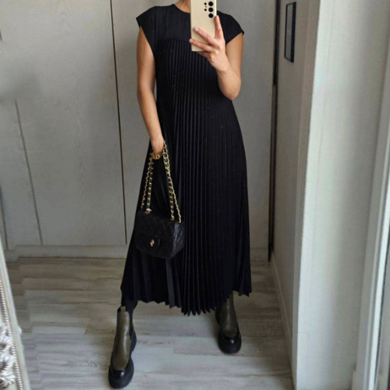 summer new arrivals: women's clothing - cross-border european & american style - elegant & fashionable round neck sleeveless pleated maxi dress