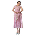 Frenchaccessible luxury celebrity heavy industry beading diamond round neck short sleeve waist lacedress women's slimming lookelegant long skirt