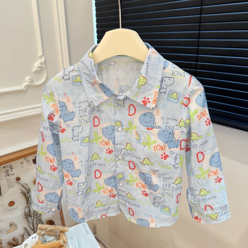 Kids' 100% cotton shirt - new autumn collection: korean style, all-over cartoon print, long-sleeve casual top - versatile and stylish for boys