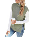 cross-border women's ribbed knit turtleneck vest - sleeveless, asymmetrical hem, casual knit top