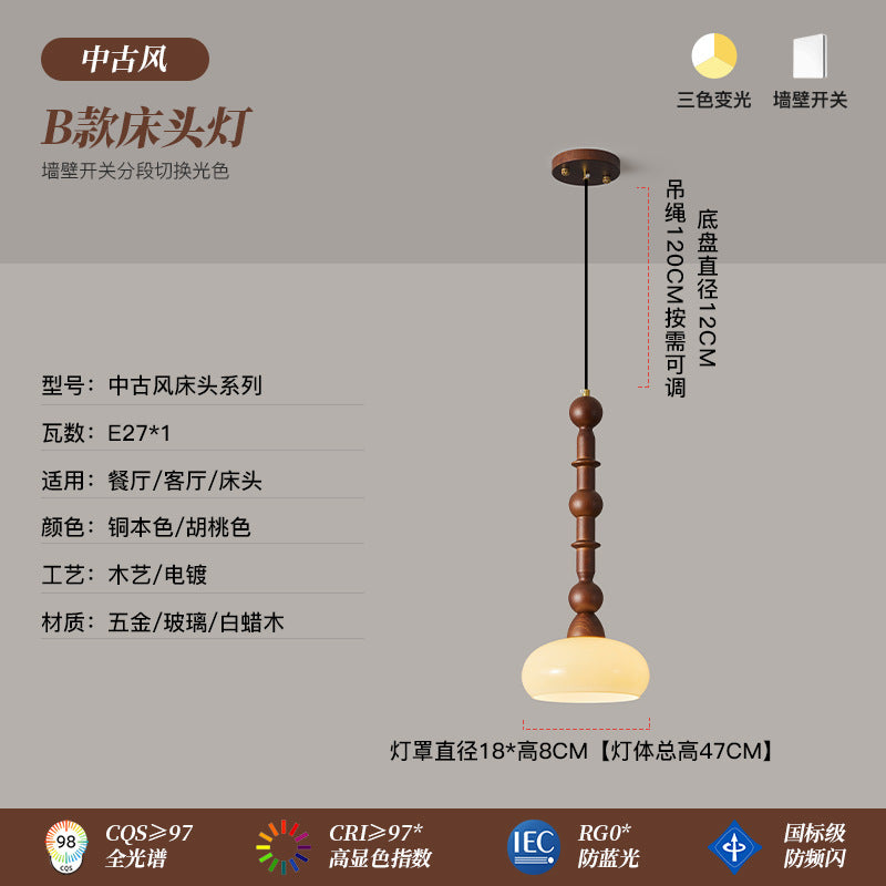 [Strict selection] Ash wood glass single-head bedside small chandelier medieval wabi-sabi wind master retro American bar counter