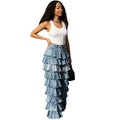 European and american style new ruffle hem denim pants -  cross-border summer women's fashion washed patchwork high-waisted trousers