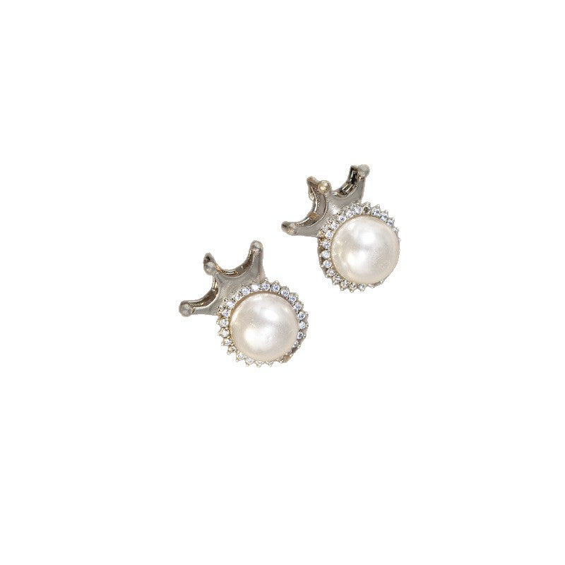 【set】bestselling titanium steel necklace for women, gold-plated copper pearl crown pendant, stud earrings, unique design, high-end jewelry set