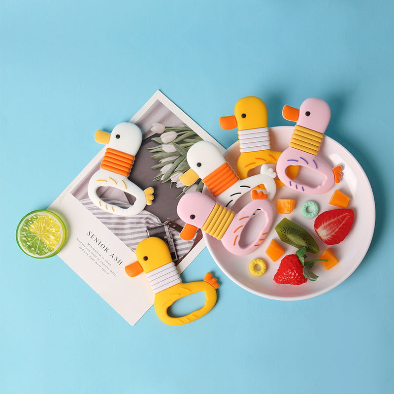 Baby toothpaste molar stick baby duckling silicone toy teething soothing biting glue anti-eating hand artifact can be boiled