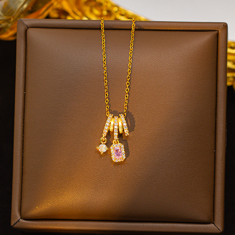 [set] cross-border fashion elegant light luxury full zirconium sweater chain exquisite copper micro-embedded earrings necklace jewelry combination