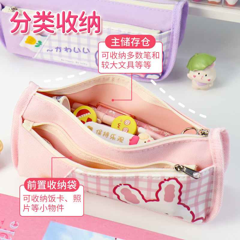 Girls pencil case large capacity primary and secondary school students stationery box wholesale canvas simple stationery bag high value Korean version pencil case