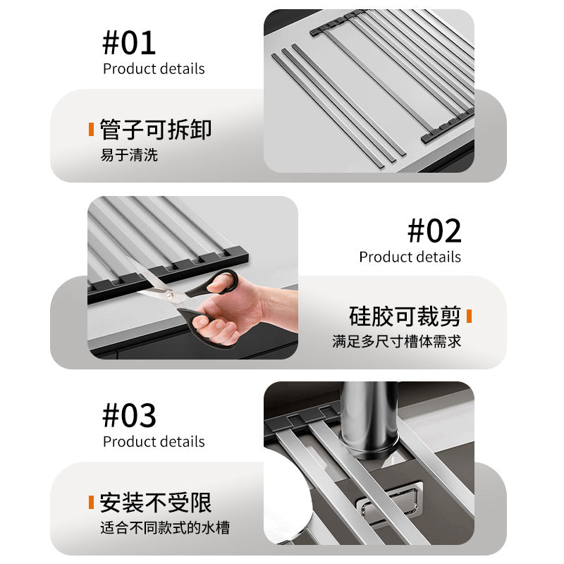 Stainless Steel Drain Rack Kitchen Shelf Roller Shutter Sink Drain Roller Shutter Folding Dishwasher Dish Storage Rack
