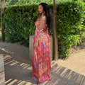 European and american women's clothing  autumn new sweet and fresh printed halter backless high-waisted slimming a-line maxi dress