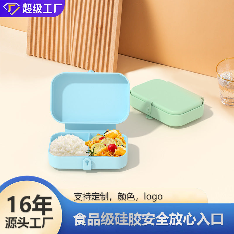 Large-capacity silicone grid lunch box Student lunch bento box with suction cup Portable dinner plate lunch box Sealed fresh-keeping box