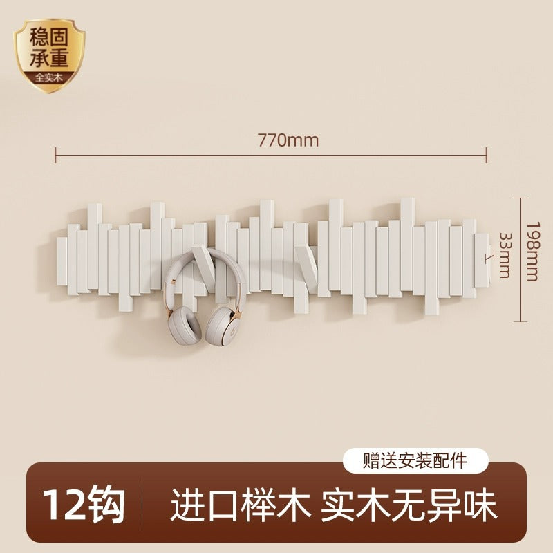 Solid wood piano key hanging hanger, entrance wall hanging, no punching, strong and durable storage, hanging bag, coat rack