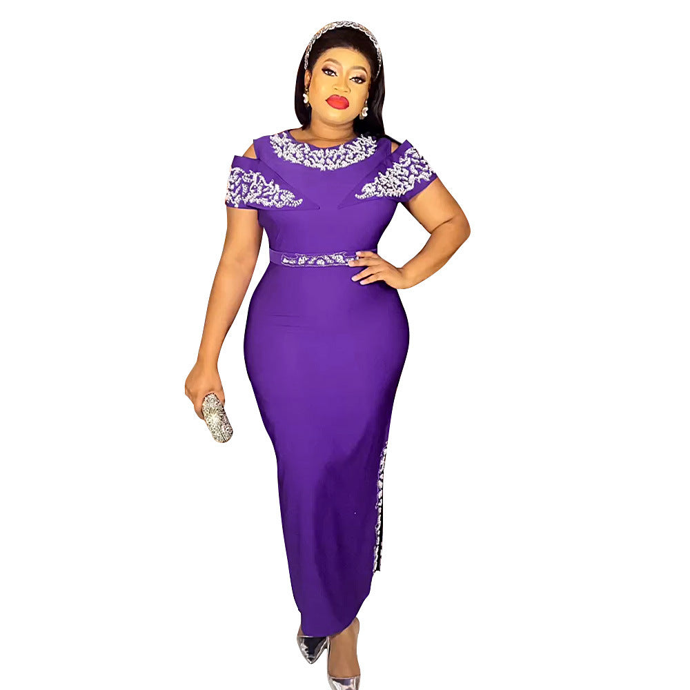export independent station hot diamond fake shawl sleeves patchwork elegance silm hip covering dress african plus size women's clothing