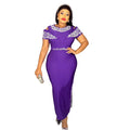 export independent station hot diamond fake shawl sleeves patchwork elegance silm hip covering dress african plus size women's clothing