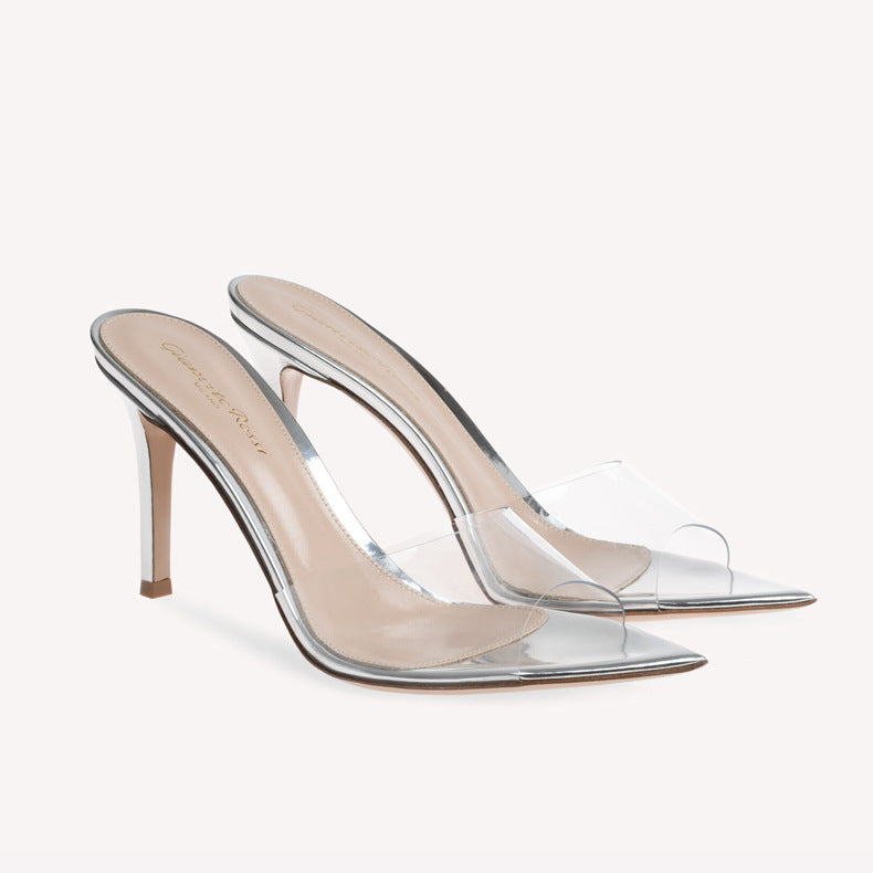 2026 new transparent open-toe high heel slippers pointed toe stiletto slip-on mules fashionable outdoor wear european and american style customizable